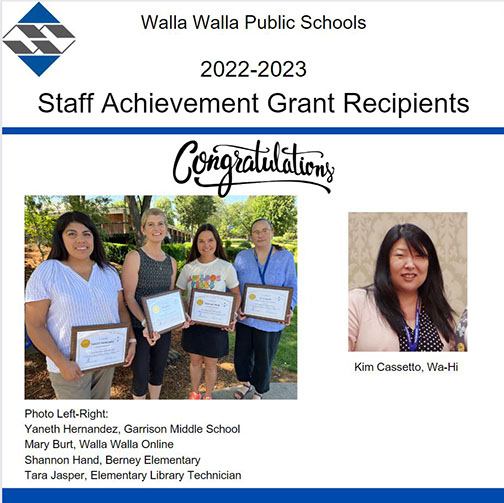2023 Staff Achievement Grant Recipients - Walla Walla Public Schools