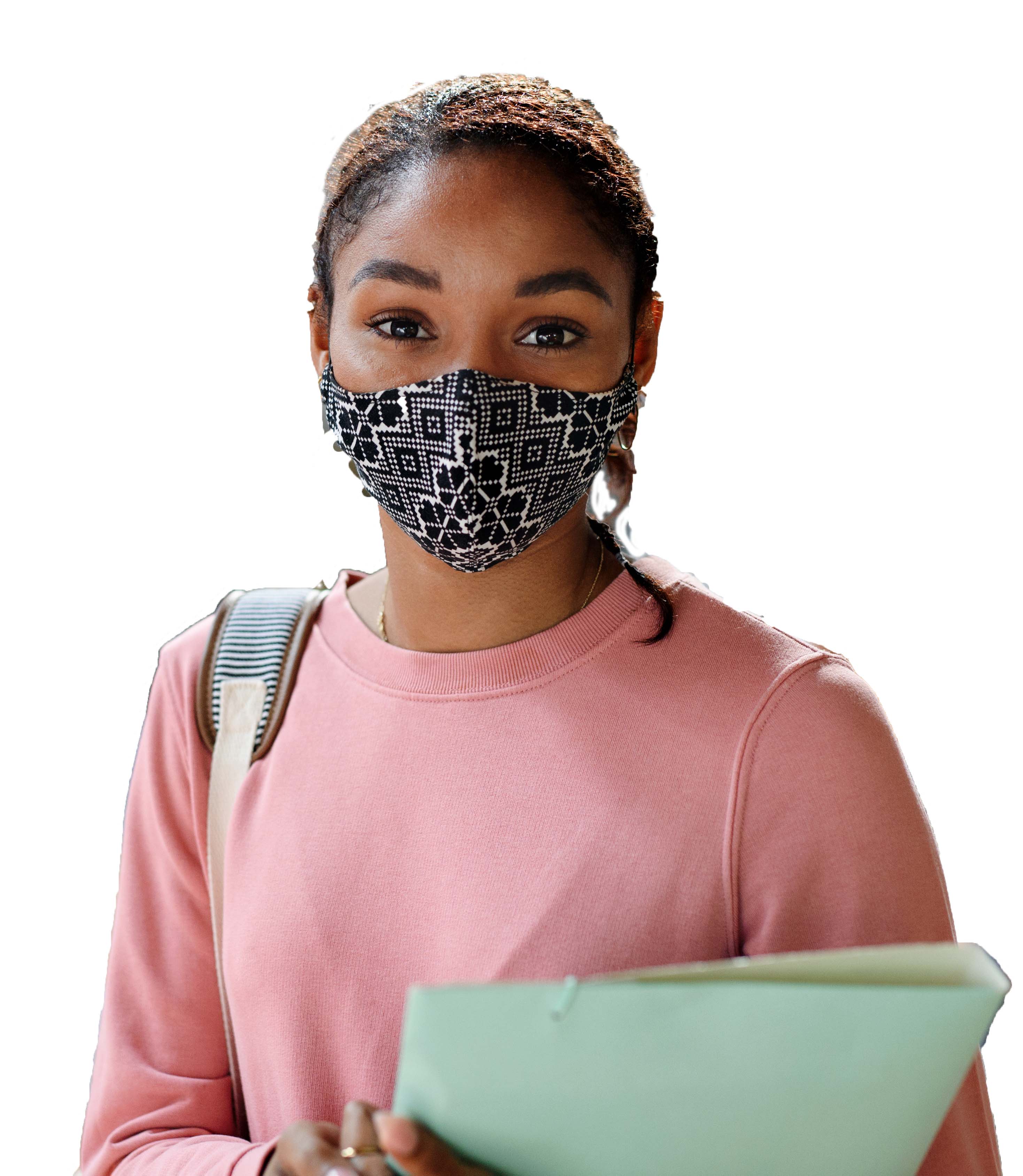 Student with mask cut out